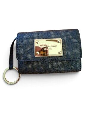 Michael Kors brown monogram logo leather key case wallet